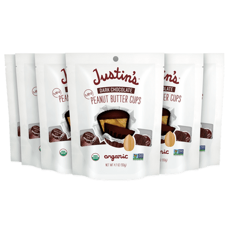 JUSTIN'S Organic Mini Dark Chocolate Peanut Butter Cups, 4.7 oz Bag