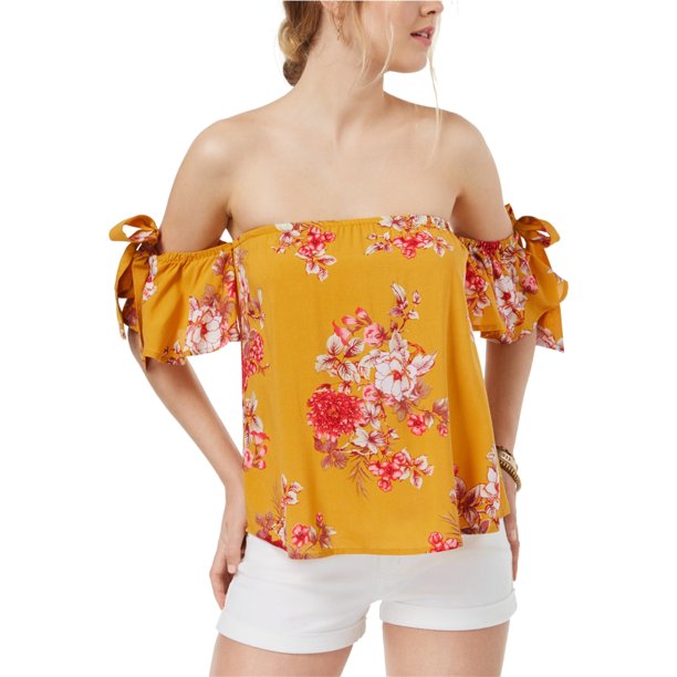 Gypsies & Moondust Blusa con hombros descubiertos y mangas anudadas para mujer, amarillo, extragrande