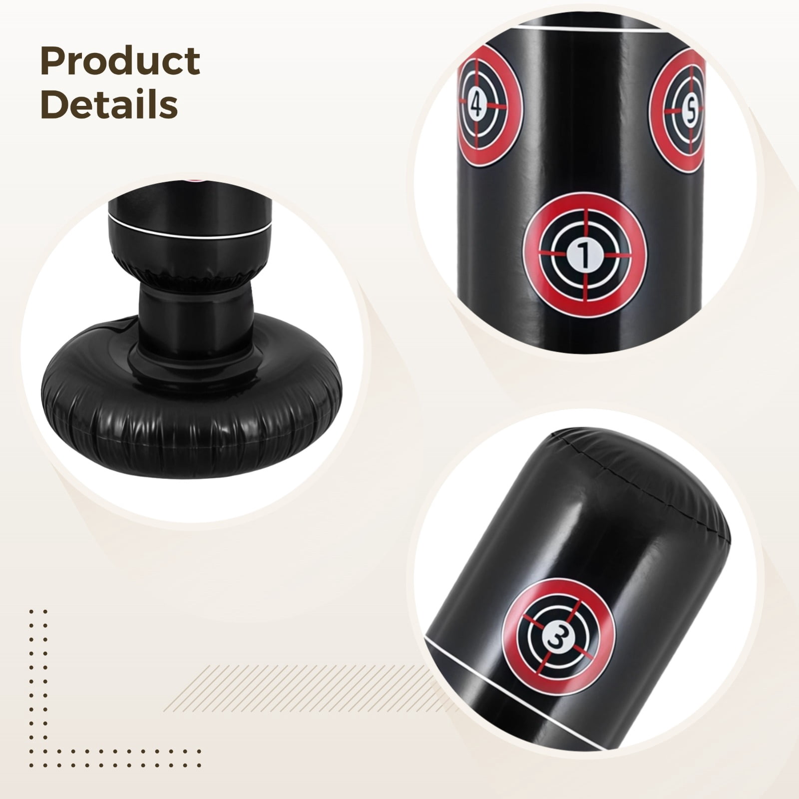 Inflatable Punching Bag Adjustable Height,Target Column,Thickened PVC, Includes Foot Pump,Stable Ideal for Kickboxing and Karate Training,Black