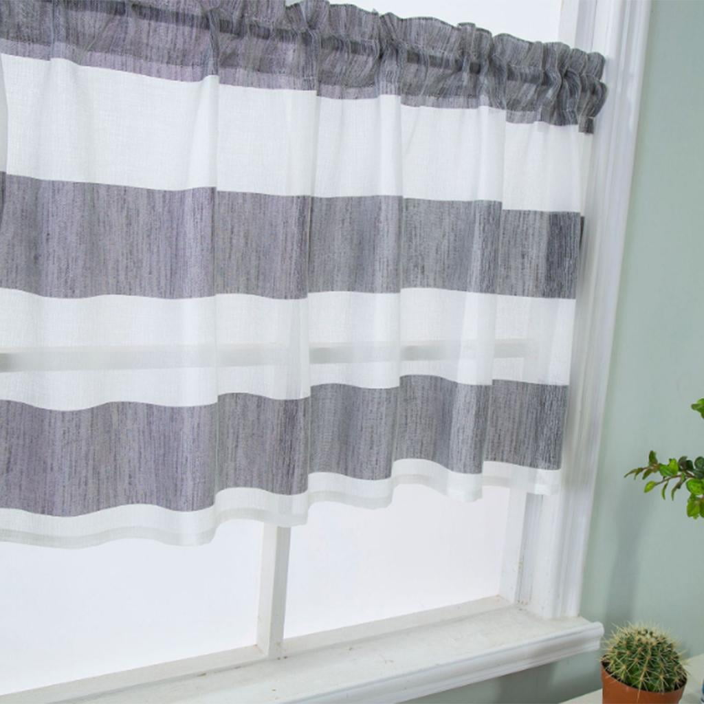 1 Panel Striped Half Curtain Bathroom Short Tiers Valance for Small Window 