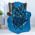 thumbnail image 4 of Sleep Soft Flannel Fleece Throw Blanket, Night Lettering with Stars on Blue Toned Background Hand Drawn Design, Cozy Plush for Indoor and Outdoor Use, 60" x 80", Blue Black and Yellow, by Ambesonne, 4 of 5