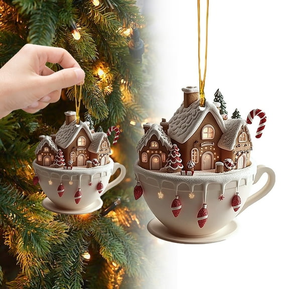 1Pcs Gingerbread House Ornaments for Christmas Tree Gingerbread Christmas Decor with Rope Xmas Hanging Ornaments for Xmas Tree Holiday Party New Year Home Decorations