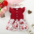 thumbnail image 3 of Mikrdoo 3 Months Baby Girls Clothes Splice Floral Print 6 Months Baby Girls Sleeveless Ruffle Romper Dress With Headband 2Pcs Romper Sets Red, 3 of 8
