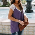 thumbnail image 3 of Camiseta de mujer Encaje Cuello en V Sin mangas Casual Loose Girl Summer Top, Morado, M Speravity AP001333-12, 3 of 4