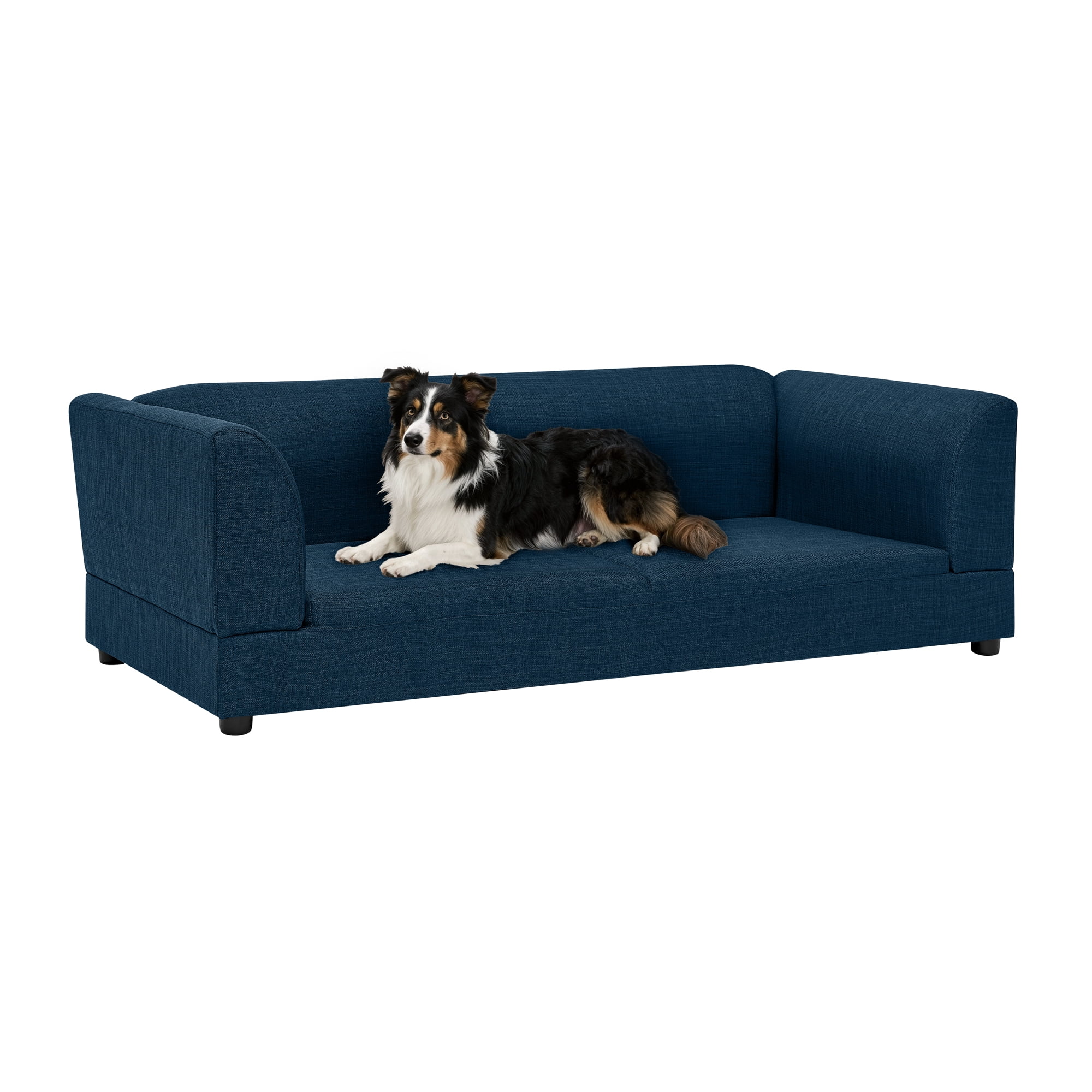 Oversized Pet Sofa for Medium/Large Dogs, Modern Rectangular Design with Backrest, Armrests & Soft Cushion, Dark Blue (56.5"*26"*17")