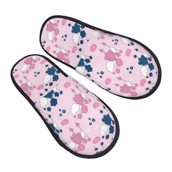 House Slippers for Women Men - Abstract Pink Cute Poodle Dog Lightweight House Shoes Fuzzy Slippers, Soft Slip-On Cozy House Slippers for Woman Indoor Outdoor