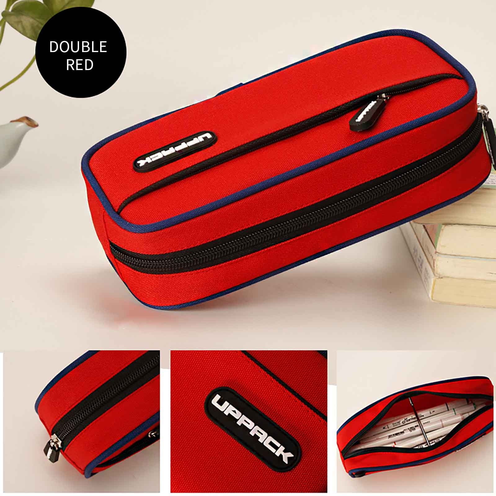XMMSWDLA Pencil Cases Red Pencil Casesdouble Layer Pencil Case，Simple