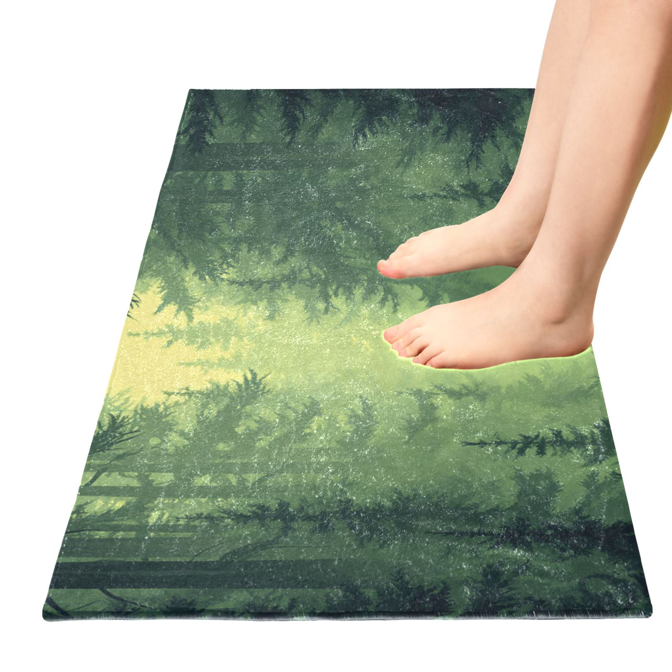Green Forest 39x20" Bath Mat Carpet, Absorbent and Non-Slip for Kitchen or Bathroom, Quick-Drying