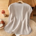 thumbnail image 5 of TEAJOPSUU Womens Loose Tank Tops Cute Floral Embroidery Ruffle Trim Sleeveless Blouse Round Neck Button Front Solid Color Shirt for Summer Daily Wear Khaki, 5 of 8