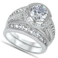 thumbnail image 3 of Womens Bridal Ring Set Round Brilliant Cut Sterling Silver CZ Wedding Band Engagement Ring Set 7, 3 of 5