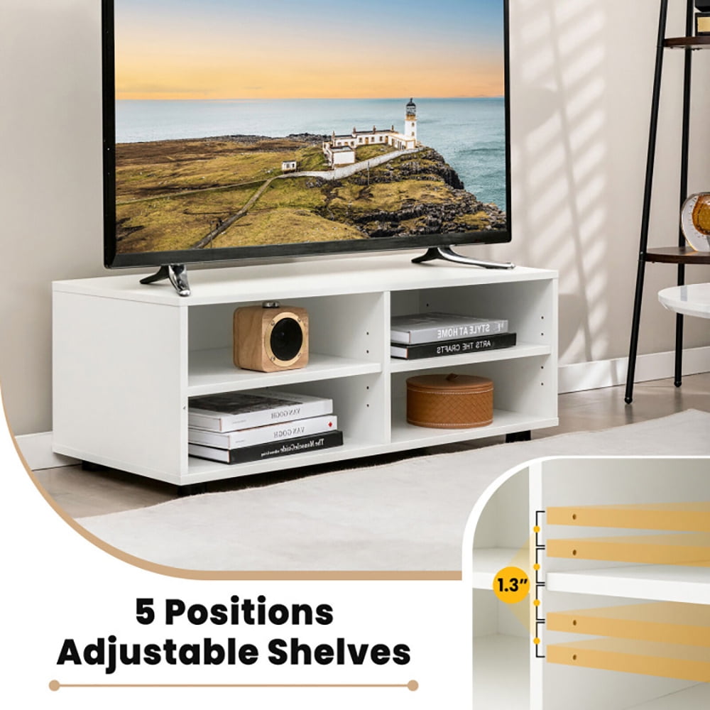 Finihen TV Stand, TV Cabinet, 4-Cube TV Stand for TV up to 45 Inch with 5 Positions Adjustable Shelves, for Living Room, Bedroom, White