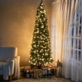 thumbnail image 3 of Belen Pencil Christmas Tree Prelit pre-decorated with Pine Cones, Red Berries, Skinny Christmas Tree with Lights by Naomi Home-Color:Green,Height:6.5ft, 3 of 10