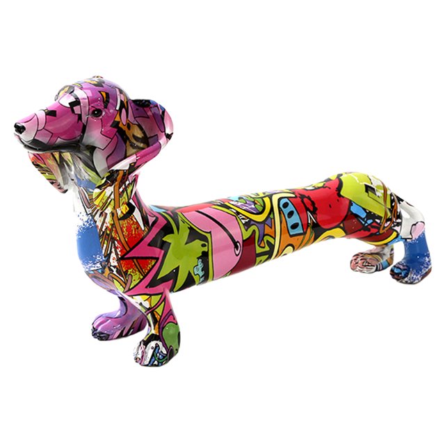 Estatua de perro salchicha Sunnimix Arte de graffiti multicolor 43x11x22.5cm