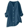 thumbnail image 5 of XFLWAM Womens Long Sleeve Button Down Shirts Cotton Linen Collared V Neck Tops Casual Loose Fit Plus Size Blouses, 5 of 6