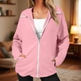 thumbnail image 2 of Qgtaibl Women's Fleece Zip Up Jacket Solid Color Lapel Long Sleeve Outerwear Coat Fall Loose Fit Daily Warm Tops with Pockets Pink XL, 2 of 8