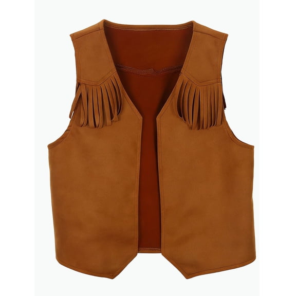 REDARER Girls 70s Hippie Fringe Vest Western Cowgirl Sleeveless Suede Jacket Outfit,3-4 Years