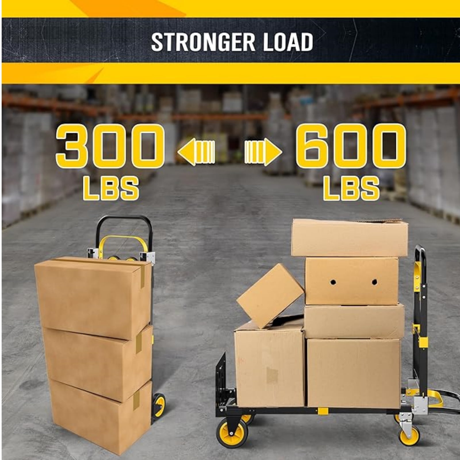 Dkenicor 2 in 1 Foldable Heavy Duty Hand Truck with Retractable Handle and 4 Rubber Wheels,Industrial Convertible Dolly Cart for Moving,Travel,Office Use,6