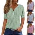 thumbnail image 3 of WREESH Women's Henley Shirts Soft Cotton for Summer, Short Sleeve Casual Tops with Graphic Prints, Loose Fit V-Neck Button T-Shirt Green, 3 of 5