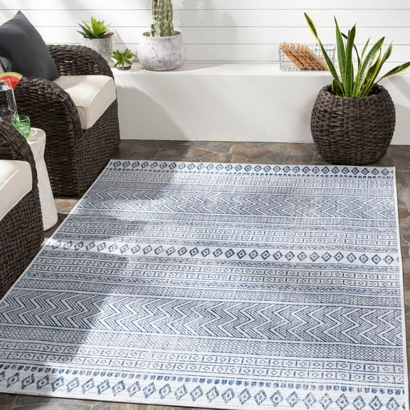 Livabliss Eagean Global Indoor/Outdoor Area Rug,8'10" x 12',Denim