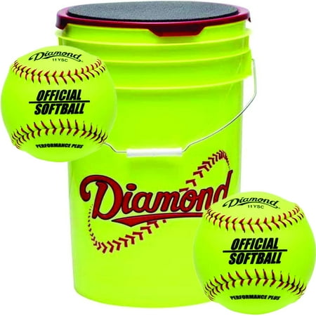 Diamond Official Fastpitch Softballs 11YSC - 18 Ball Pack w/Yellow Cushion Lid Bucket