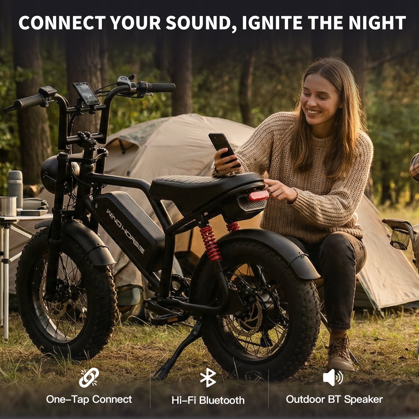 WINDHORSE Electric Bike for Adults, 20 mph 35-65 Miles 16" Fat Tire E Mountain Bike Built-in Speaker, 1255W Peak Electric Bicycle UL