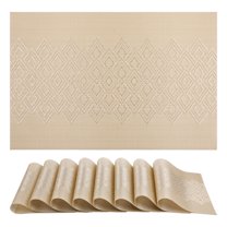 Farmhouse Placemats Set of 6 Plastic Placemats for Dining Table Decor Washable Kitchen Table Mat with Rhombic Pattern Gold 17.7*11.8inch