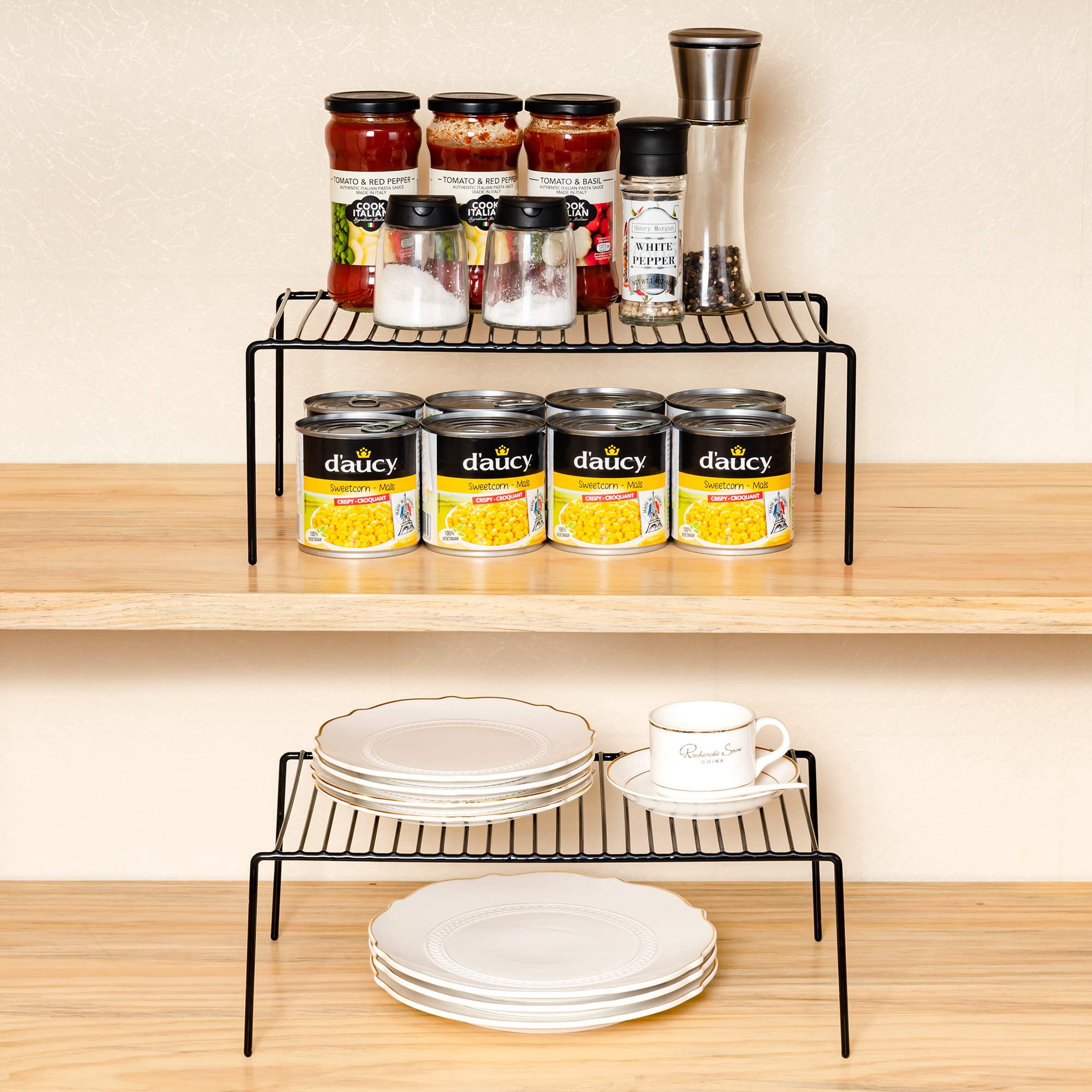 4 Pack Large (15.7 X 9. 4 Inch) Cabinet Storage Shelf Rack  Rustproof Kitchen Counter And Organizer For Fridge Bathroom Black