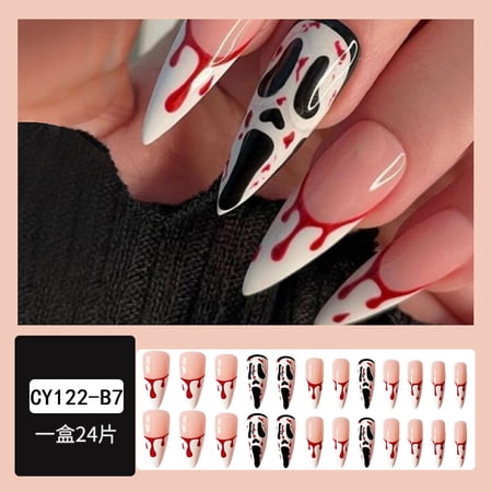 Factory direct sales of nail art pieces, wearing nail, European and American style Halloween nail patch box, can be designed with pictures and samples.