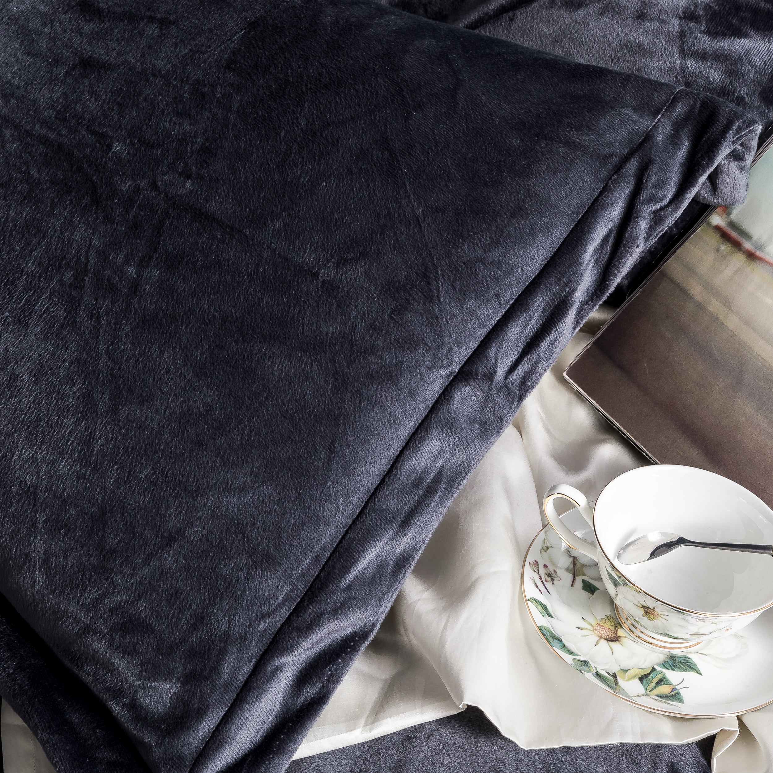 NTBAY 3 Piece Velvet Queen Duvet Cover Set with Zipper Closure and Corner Tie, Ultra Soft and Luxury Comforter Cover Set, 90"x90", Charcoal Gray