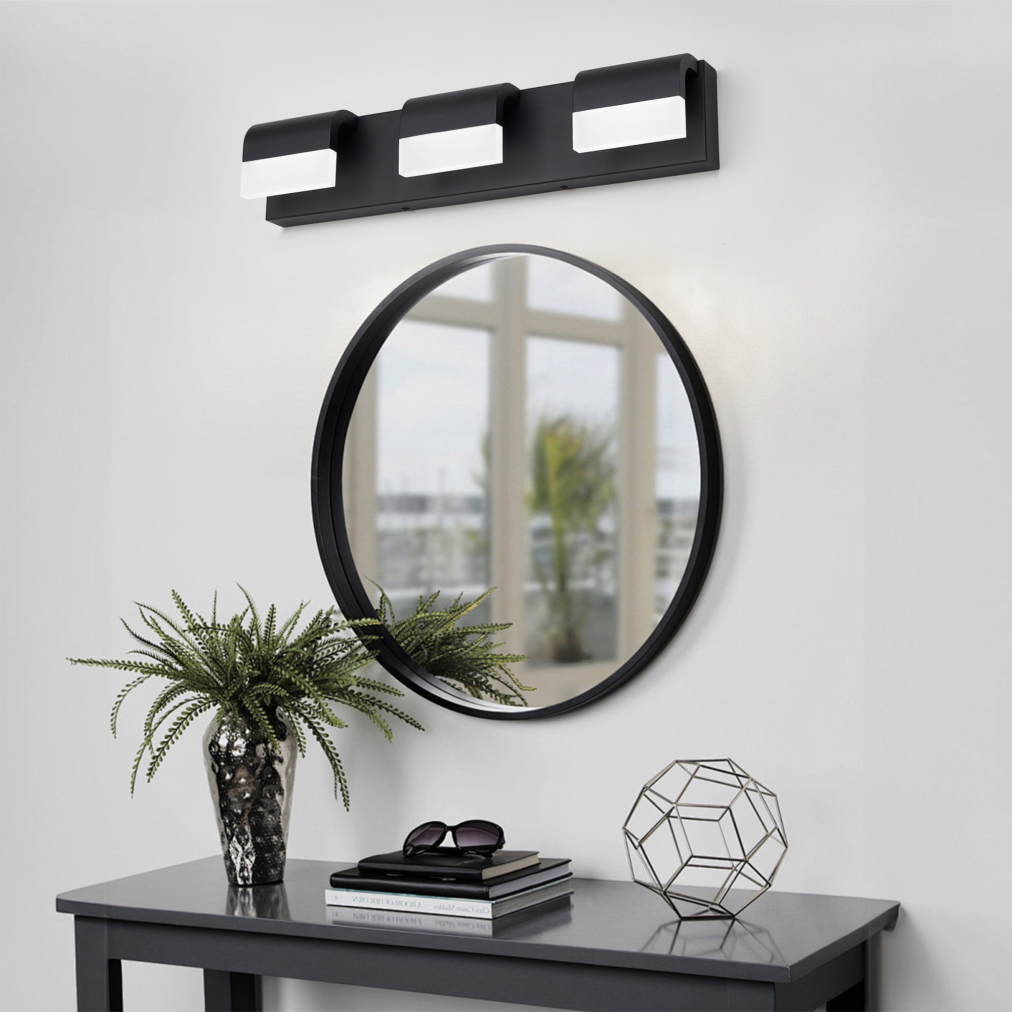 3 Lights Dimmable LED Contemporary Vanity Lights Fixture 21.7in Bathroom Wall Light Over Mirror Matt Black