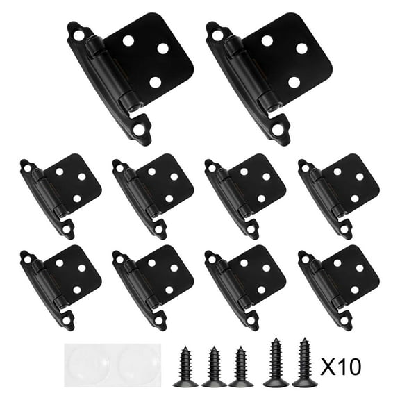 Lnrkai 10 pack 1/2" Overlay Cabinet Hinges, 5 Pairs Self Closing Matte Black - Face Frame Mount with Door Bumpers and Screws