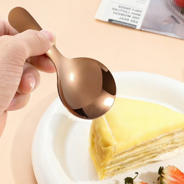 Cuchara de café de acero inoxidable con mango largo para té helado | Cuchara para mezclar y postre con diseño de rama | Apta para lavavajillas en dorado, oro rosa, plateado o multicolor