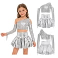 thumbnail image 2 of iiniim Girl's 2 Piece Dance Outfits Jazz Hip Hop Performance Dance Top and Metallic Bubble Skirts Set Silver 16, 2 of 7