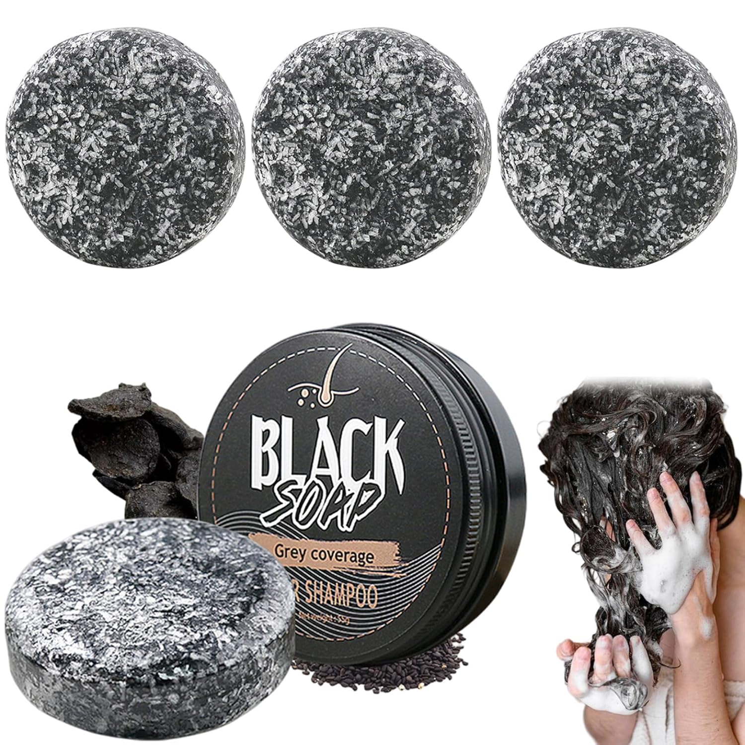Black Soap For Gray Hair - Cedar Scented Anti-Gray Formula With Natural Oils, 4-Pack