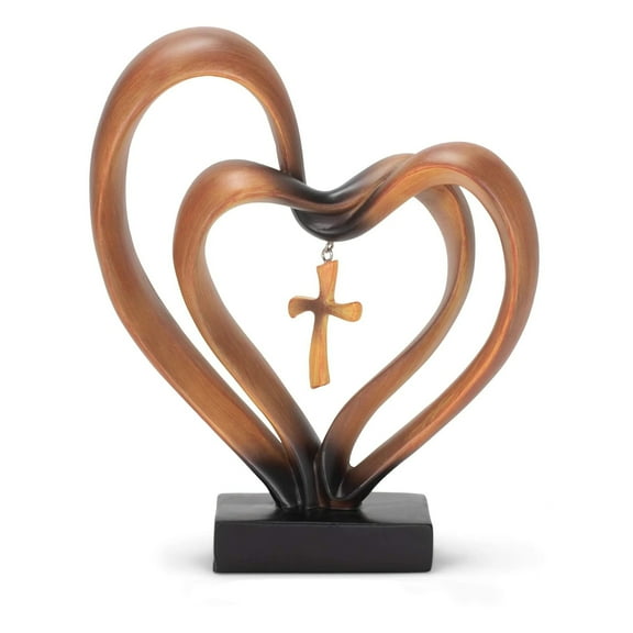 Easter Jesus Entwined Hearts Cross Decor, Wooden Table Ornaments for Home, Catholic Religious Gift, Heart Statue with Jesus Cross Decorations for Home Decor and Desktop Ornaments