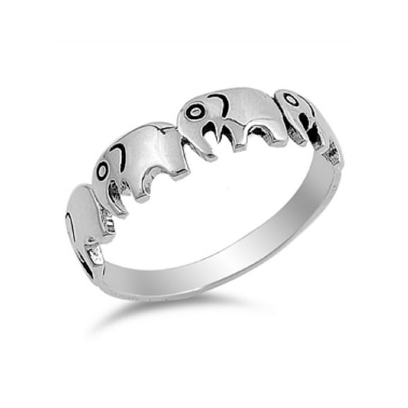 925 Sterling Silver Half Eternity Elephant Ring Size 4