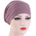 thumbnail image 1 of Bangcool Turban Cap Pleated Simple Solid Color Elastic Beanie Hat Slouchy Hat for Women, 1 of 6