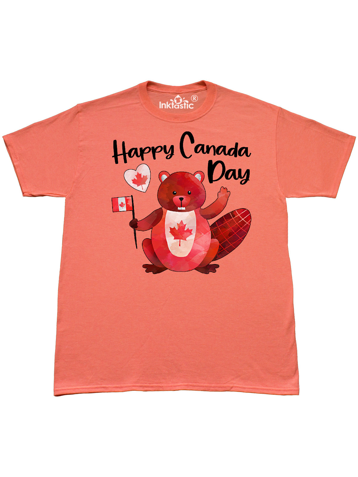 INKtastic Happy Canada Day Cute Red Beaver with Canadian Flag TShirt