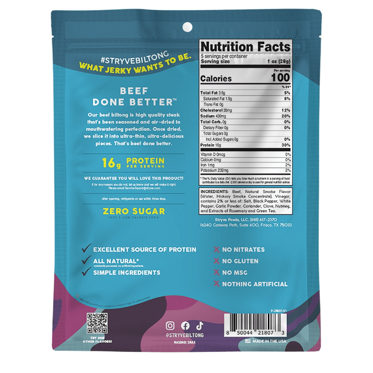 Stryve Hickory Thinly Sliced Steak 5oz Resealable Bag