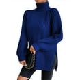 thumbnail image 1 of EYIIYE Chandail d'Automne Hiver pour Femmes à Manches Longues Col Roulé Tricoté chandail Couleur Unie Ourlet Fendu Long Tricoté Ample Décontracté Confortable, 1 of 8