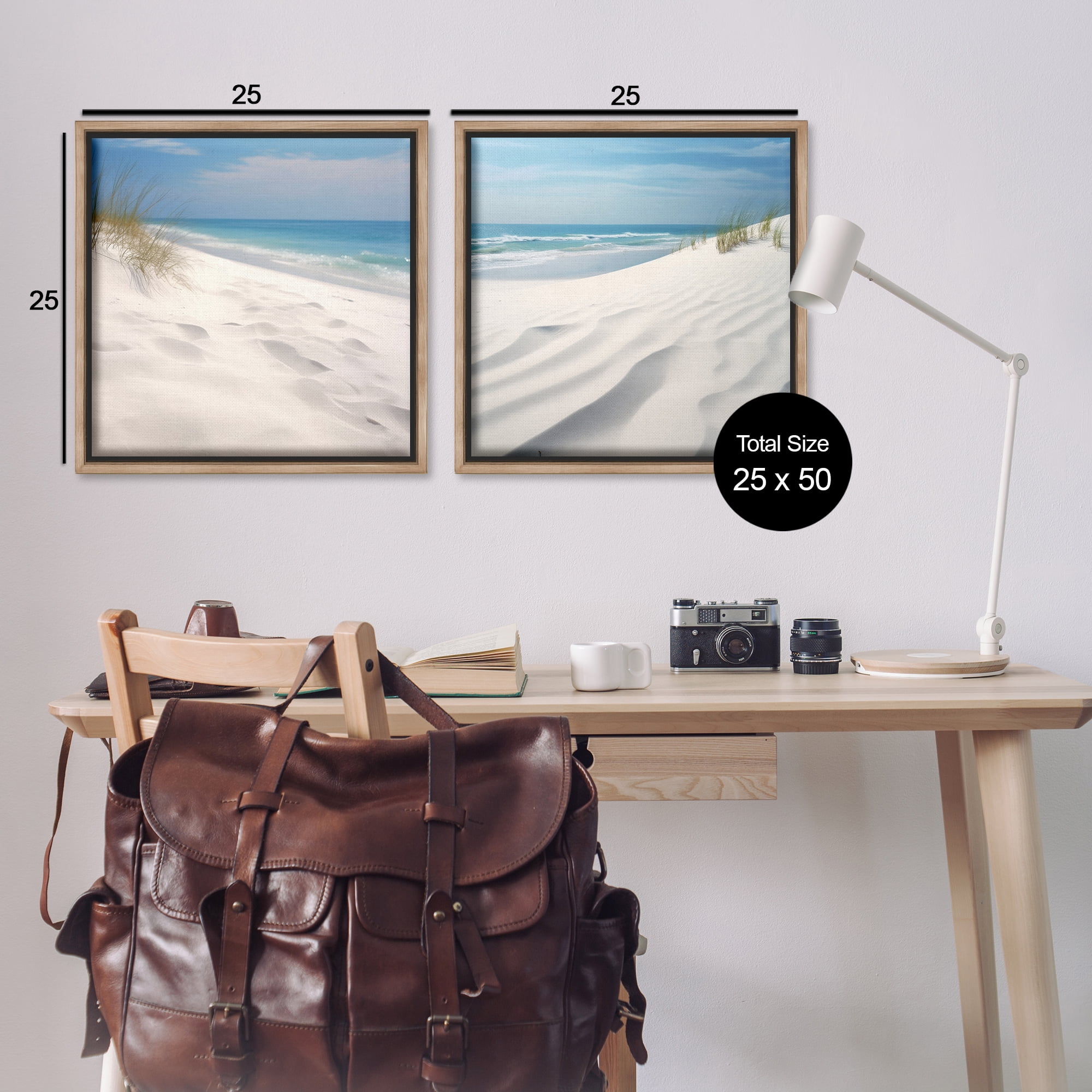 Stupell Industries Serene Beach Sand Dune Landscape & Nature Photography Brown Floater Framed Canvas Art Print Wall Art, 25 x 25, Set of 2