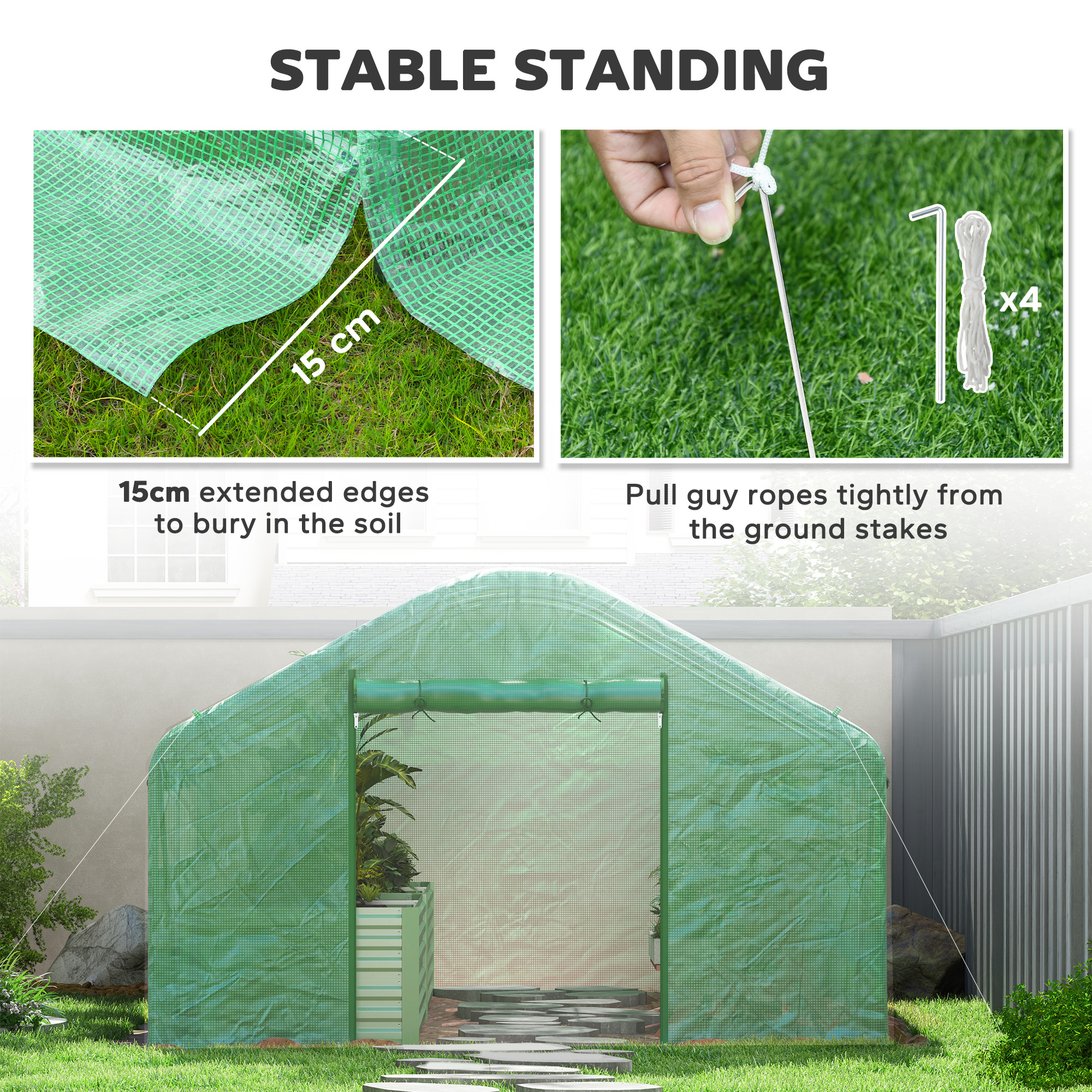Outsunny 13' x 10' x 6.5' Hoop House Greenhouse with Large Windows, Large Walk-In Tunnel Green House with Upgraded Galvanized Steel Frame, Green
