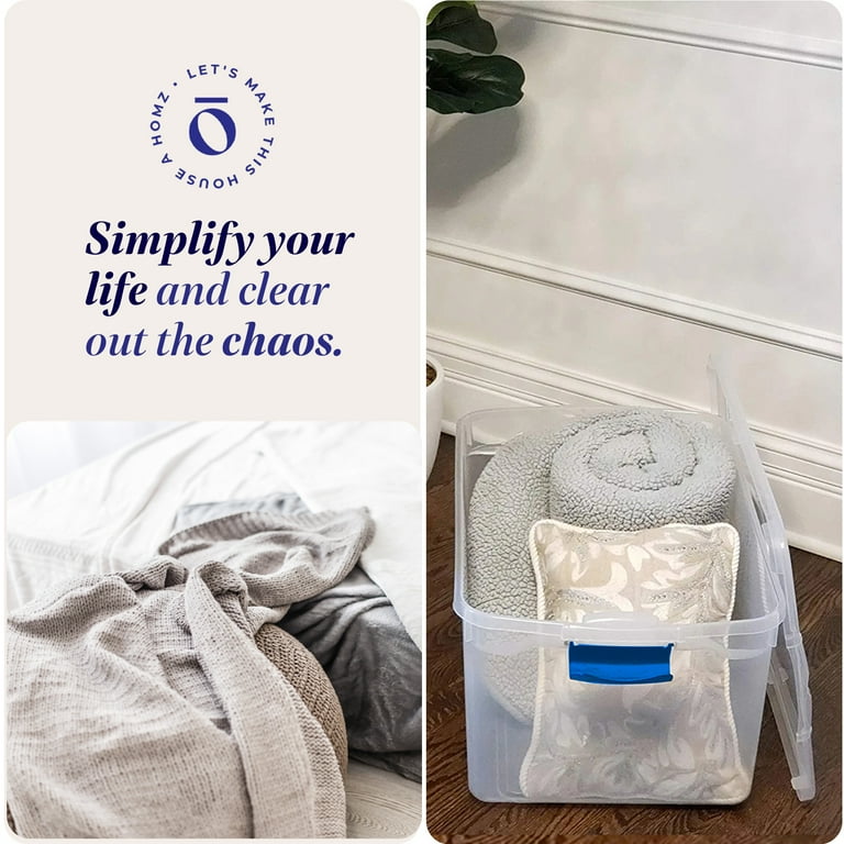 Homz® 66 Quart Large Clear Storage Bins with Lids, Blue Latches