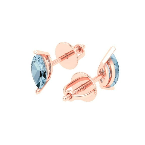 1.0 Ct Marquise Cut Studs Blue Crystal 18K Rose Solid Gold Everyday Dainty Earrings Push Back