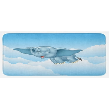 Animal Kitchen Mat, Flying Clouds Comic Humor Happiness Caricature Illustration, Plush Decorative Kitchen Mat with Non Slip Backing, 47" X 19", Pale Blue, by Ambesonne