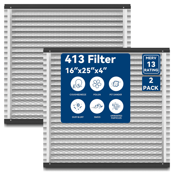 (2 Pack) 413 Replacement Filter Compatible with AprilAire Whole House Air Purifiers Model 1410, 1610, 2410, 2416, 3410, 4400,16x25x4 MERV 13 Pleated HVAC AC Furnace Filter