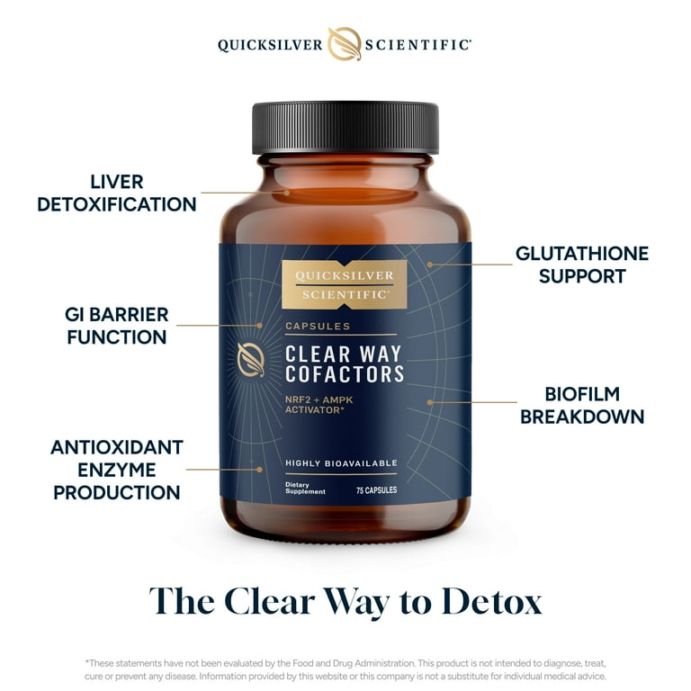 Quicksilver Scientific Clear Way Cofactors - Body Detox Cleanse Support  with Vitamin B1, Dandelion Extract, Quercetin & Nattokinase Enzyme -  Antioxidant Cleanse to Support Gut Health (75 Capsules)