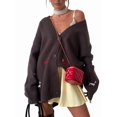 thumbnail image 2 of Women'S Fall Graphic Embroidery Button Down Cardigan V Neck Cozy Funny Knit Cardigan Sweater Jacket Coat Zy5126 Brown S, 2 of 8