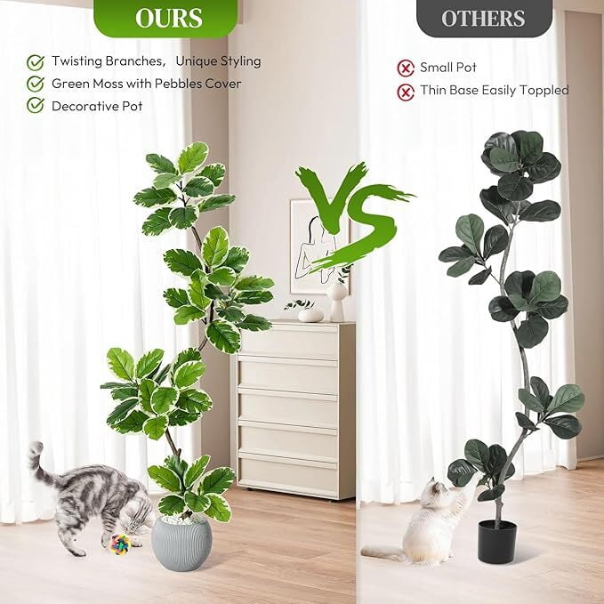 Fiddle Leaf Fig Tree Artificial Indoor, 5FT Tall Faux Rubber Tree with Sphere Planter, Tall Artificial Plants with Moss for Home Decor Office Living Room