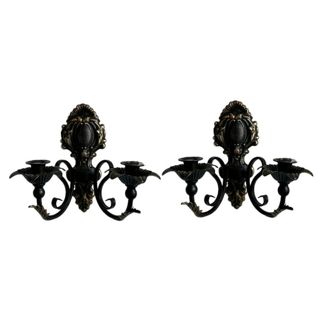 Candelabros de hierro decorativos nórdicos montados en la pared Juego de portavelas vintage para Negro